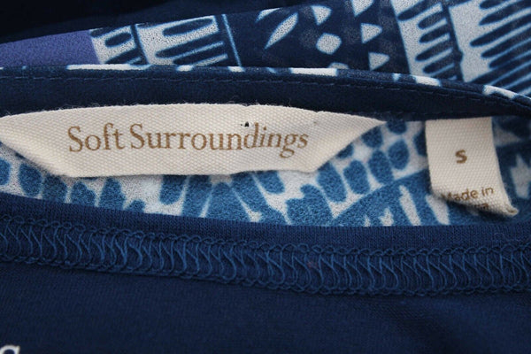 Soft Surroundings Sz S Navy Blue Multi Sheer Poly Lined Rayon Blend Dress