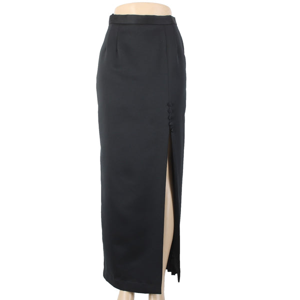 Alex Evenings Skirt Sz 6 Black Satin Leg Slit Lined Polyester Acetate Skirt