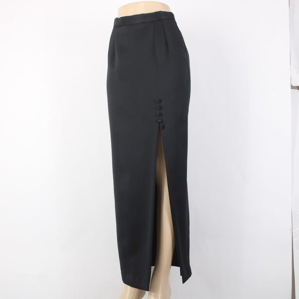 Alex Evenings Skirt Sz 6 Black Satin Leg Slit Lined Polyester Acetate Skirt