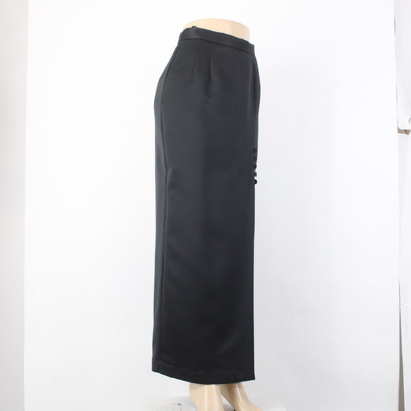 Alex Evenings Skirt Sz 6 Black Satin Leg Slit Lined Polyester Acetate Skirt