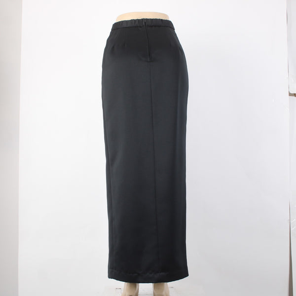Alex Evenings Skirt Sz 6 Black Satin Leg Slit Lined Polyester Acetate Skirt