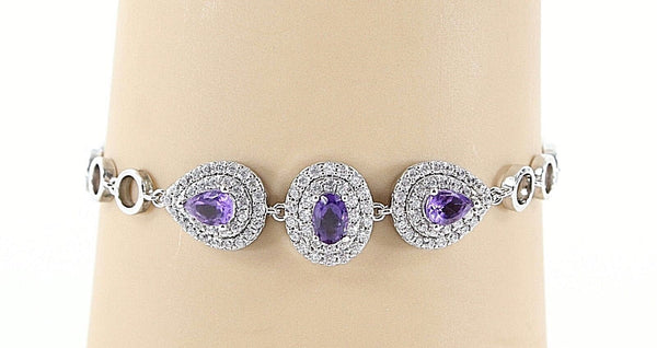 Gold Coast 7.5" + 2" Extender Chain Purple CZ Amethyst Platinum Plated Bracelet