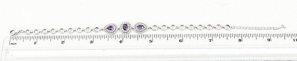 Gold Coast 7.5" + 2" Extender Chain Purple CZ Amethyst Platinum Plated Bracelet