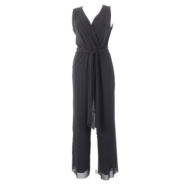 Fuzzi Jumpsuit Sz XL Black V Neck Sleeveless 100% Polyamid Nylon Jumpsuit