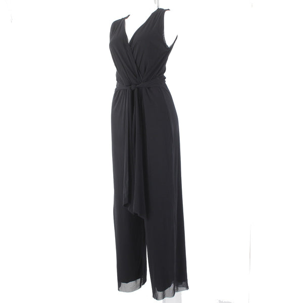 Fuzzi Jumpsuit Sz XL Black V Neck Sleeveless 100% Polyamid Nylon Jumpsuit