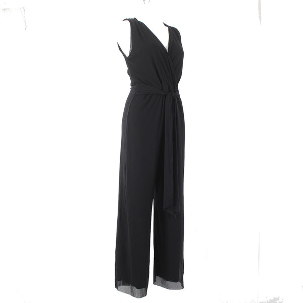 Fuzzi Jumpsuit Sz XL Black V Neck Sleeveless 100% Polyamid Nylon Jumpsuit