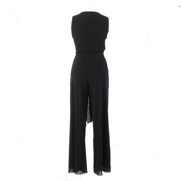 Fuzzi Jumpsuit Sz XL Black V Neck Sleeveless 100% Polyamid Nylon Jumpsuit