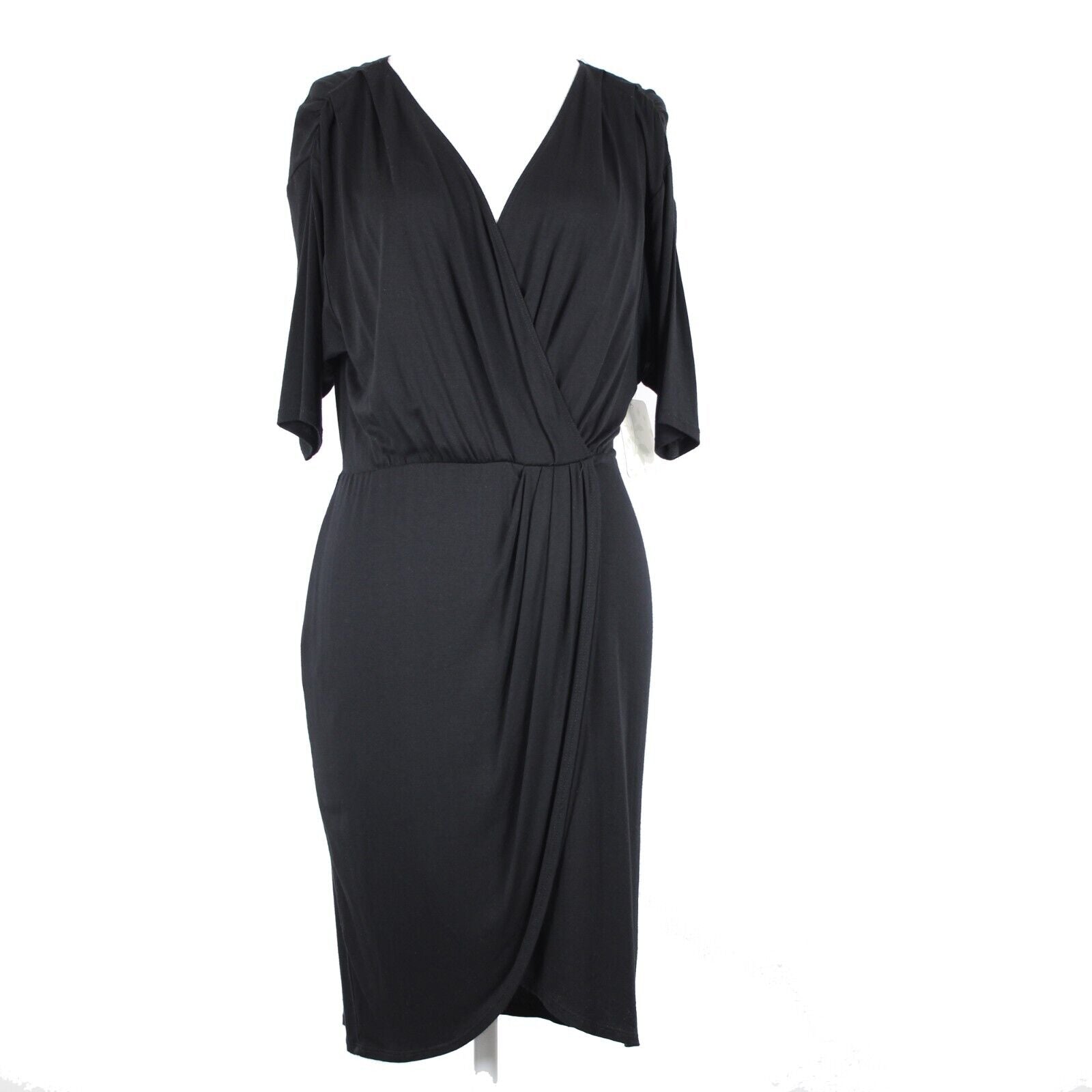 Weston Wear NEW $107 Lilly Sz S Black V Neck Asymm Rayon Spandex Bodycon Dress