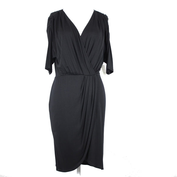 Weston Wear NEW $107 Lilly Sz S Black V Neck Asymm Rayon Spandex Bodycon Dress