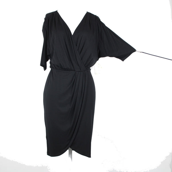 Weston Wear NEW $107 Lilly Sz S Black V Neck Asymm Rayon Spandex Bodycon Dress