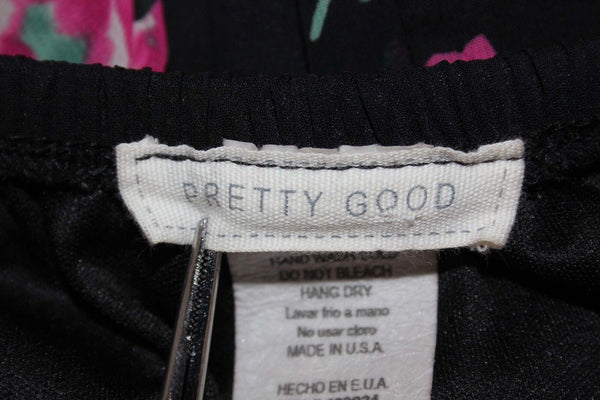 Pretty Good Sz M Black Pink Green Multi Strapless Blouson Poly Hi Lo Dress