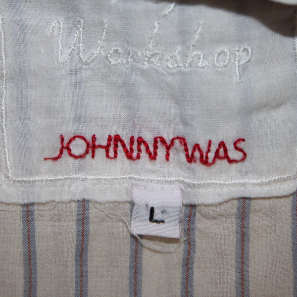 Johnny Was Workshop Top Sz L Cream Tan Multicolor Embroidered Buttons Cotton Top