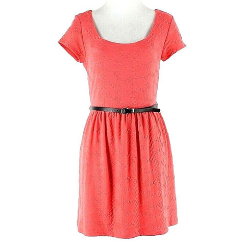 Lily Rose M Coral Black Textured Vegan Leather Belt Spandex Polyester Dress