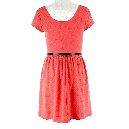 Lily Rose M Coral Black Textured Vegan Leather Belt Spandex Polyester Dress