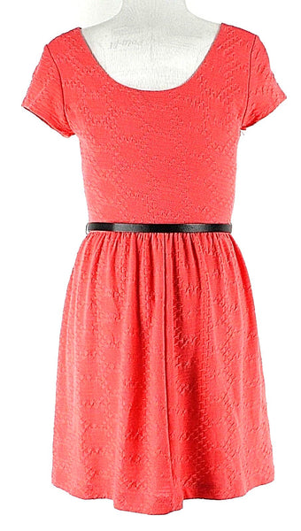Lily Rose M Coral Black Textured Vegan Leather Belt Spandex Polyester Dress