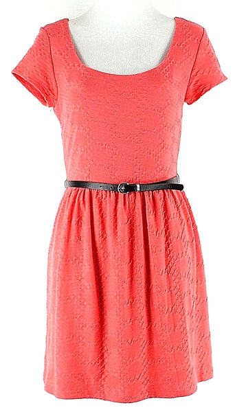 Lily Rose M Coral Black Textured Vegan Leather Belt Spandex Polyester Dress