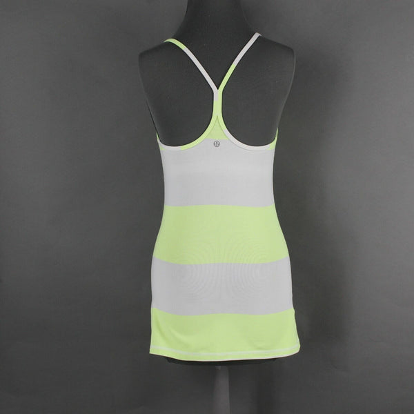Lululemon Sz 6 Gray Lime Racerback Striped Spandex Active Wear Top