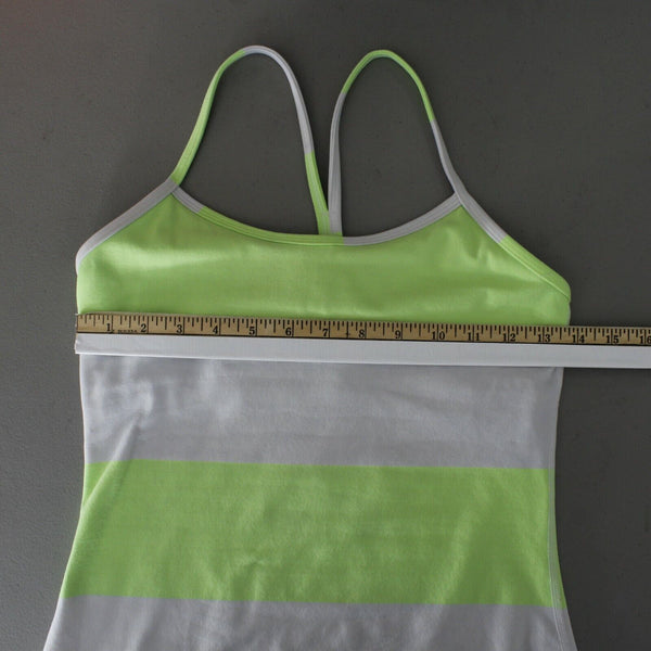 Lululemon Sz 6 Gray Lime Racerback Striped Spandex Active Wear Top
