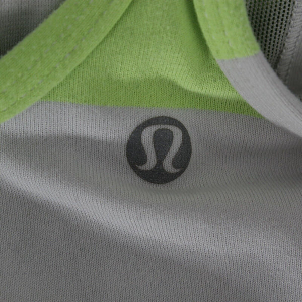 Lululemon Sz 6 Gray Lime Racerback Striped Spandex Active Wear Top