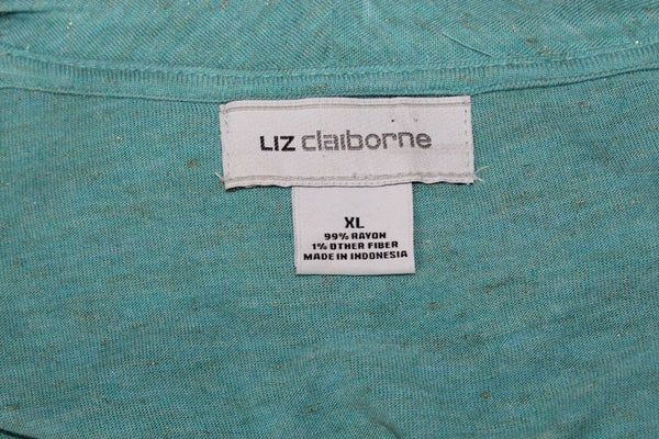 Liz Claiborne NEW $36 Sz XL Blue Lagoon Heather Gold Shimmer Rayon Blend Top