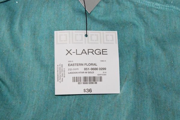 Liz Claiborne NEW $36 Sz XL Blue Lagoon Heather Gold Shimmer Rayon Blend Top