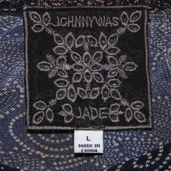 Johnny Was Top Sz L Navy Blue Multi Color Sheer Floral Nylon Spandex Top