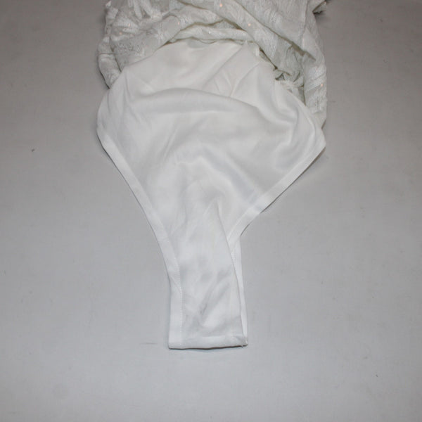 Miss Ord Dress NWT Sz L White Sequin One Shoulder Sheer Legs Mesh Cotton Poly