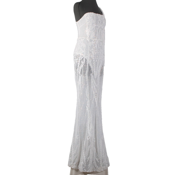 Miss Ord Dress NWT Sz L White Sequin One Shoulder Sheer Legs Mesh Cotton Poly