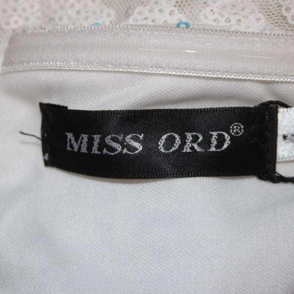 Miss Ord Dress NWT Sz L White Sequin One Shoulder Sheer Legs Mesh Cotton Poly