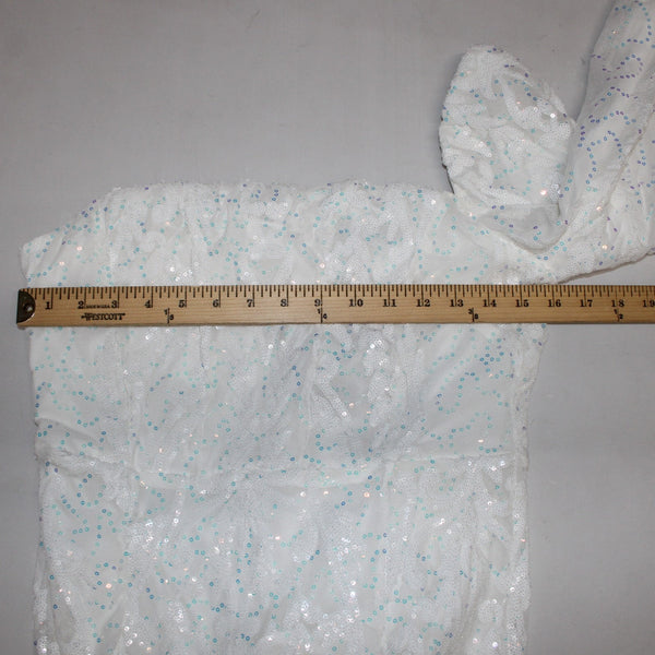 Miss Ord Dress NWT Sz L White Sequin One Shoulder Sheer Legs Mesh Cotton Poly