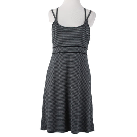 Soybu Sz M Black Gray Striped Built In Bra Strappy Racer Back Poly Spandex Dress