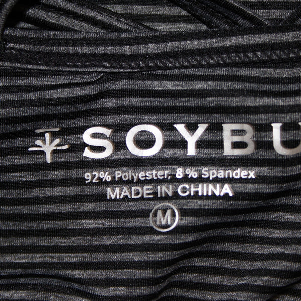 Soybu Sz M Black Gray Striped Built In Bra Strappy Racer Back Poly Spandex Dress