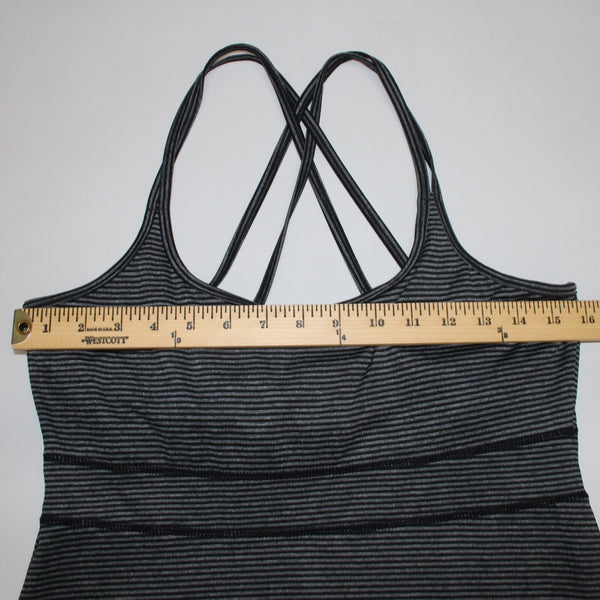Soybu Sz M Black Gray Striped Built In Bra Strappy Racer Back Poly Spandex Dress