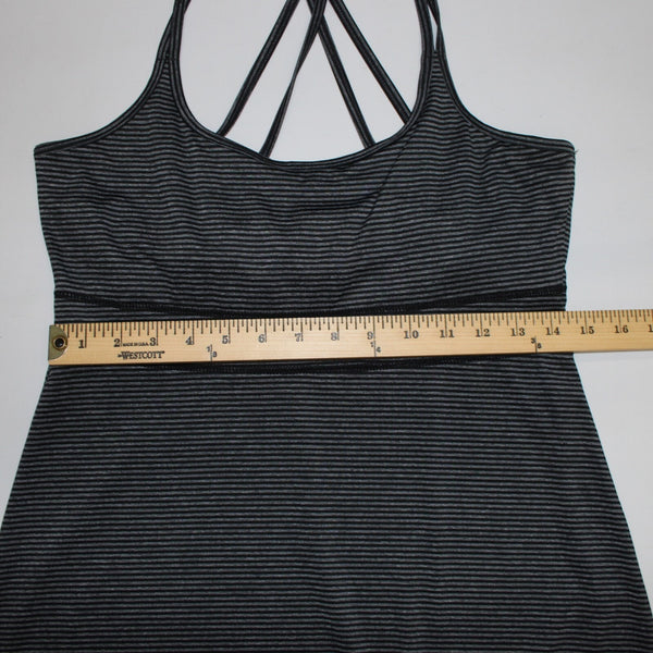 Soybu Sz M Black Gray Striped Built In Bra Strappy Racer Back Poly Spandex Dress