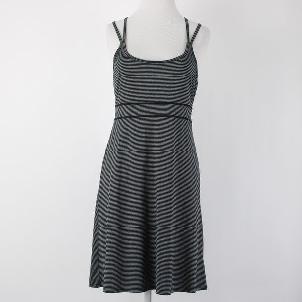 Soybu Sz M Black Gray Striped Built In Bra Strappy Racer Back Poly Spandex Dress