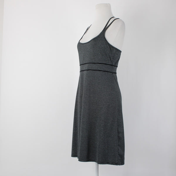 Soybu Sz M Black Gray Striped Built In Bra Strappy Racer Back Poly Spandex Dress