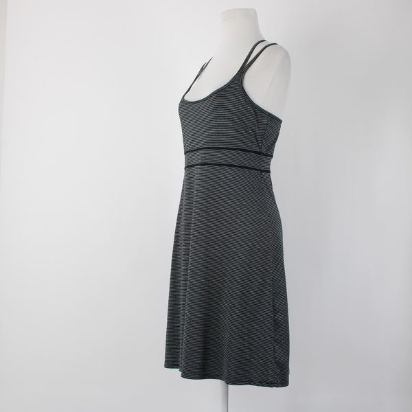 Soybu Sz M Black Gray Striped Built In Bra Strappy Racer Back Poly Spandex Dress