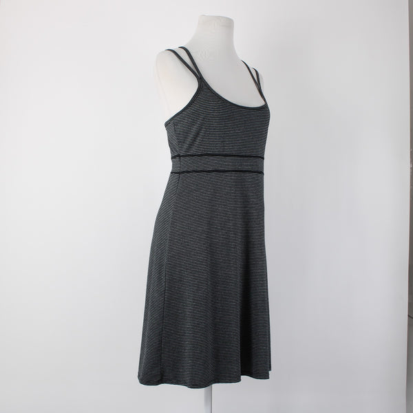 Soybu Sz M Black Gray Striped Built In Bra Strappy Racer Back Poly Spandex Dress