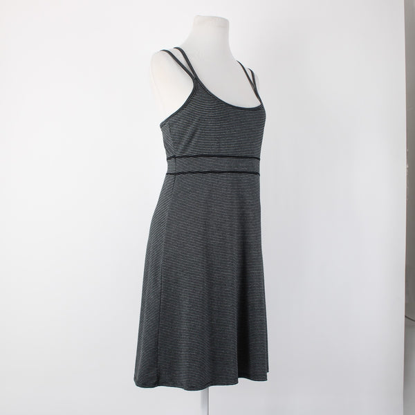Soybu Sz M Black Gray Striped Built In Bra Strappy Racer Back Poly Spandex Dress