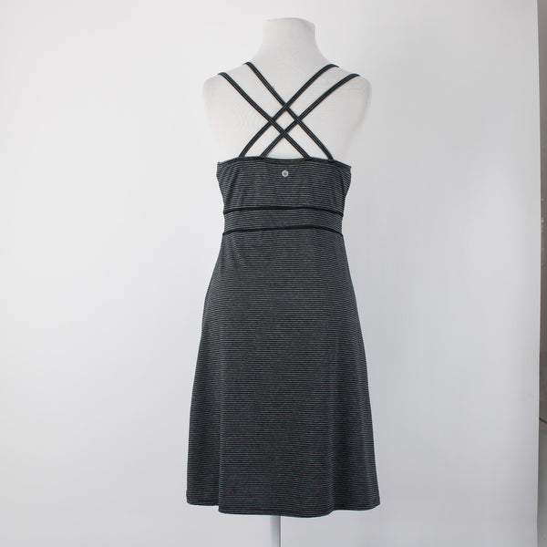 Soybu Sz M Black Gray Striped Built In Bra Strappy Racer Back Poly Spandex Dress