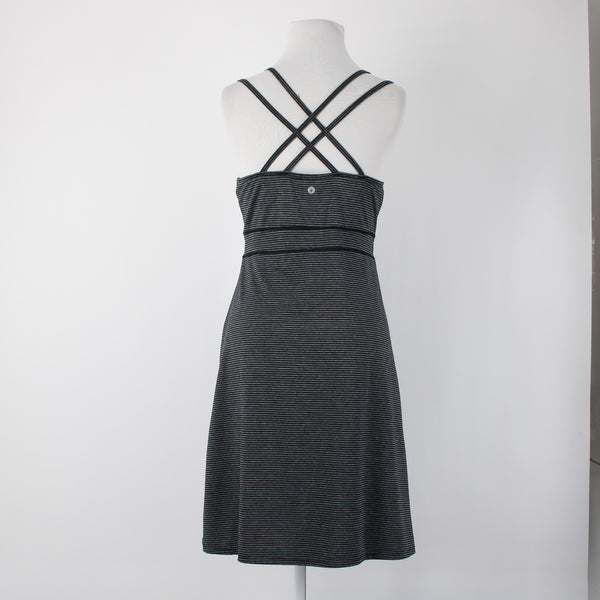 Soybu Sz M Black Gray Striped Built In Bra Strappy Racer Back Poly Spandex Dress