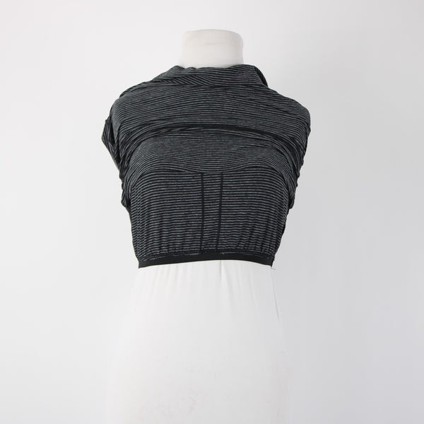 Soybu Sz M Black Gray Striped Built In Bra Strappy Racer Back Poly Spandex Dress