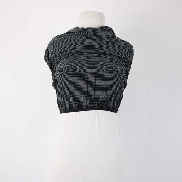 Soybu Sz M Black Gray Striped Built In Bra Strappy Racer Back Poly Spandex Dress