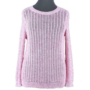 Talbots Sz 1XP Pink White Open Weave Pullover 100% Cotton Knit Sweater