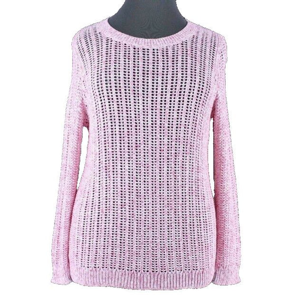Talbots Sz 1XP Pink White Open Weave Pullover 100% Cotton Knit Sweater