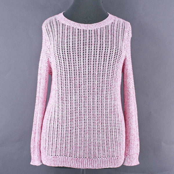 Talbots Sz 1XP Pink White Open Weave Pullover 100% Cotton Knit Sweater