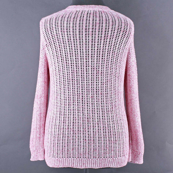 Talbots Sz 1XP Pink White Open Weave Pullover 100% Cotton Knit Sweater