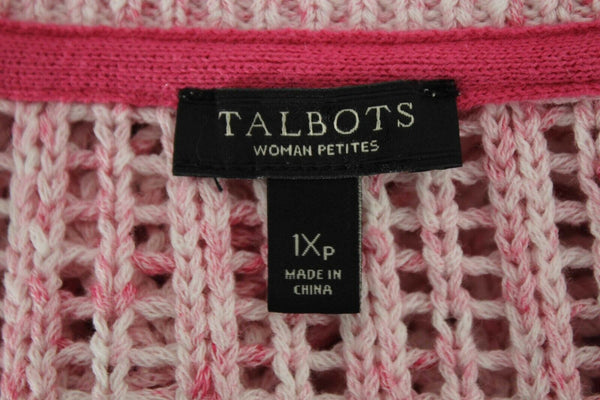 Talbots Sz 1XP Pink White Open Weave Pullover 100% Cotton Knit Sweater