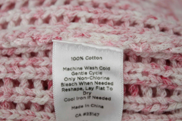 Talbots Sz 1XP Pink White Open Weave Pullover 100% Cotton Knit Sweater