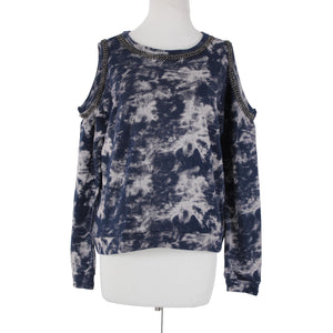 Hologram Sz XS Navy Gray Gunmetal Tie Dye Cold Shoulder 100% Cotton Sweater